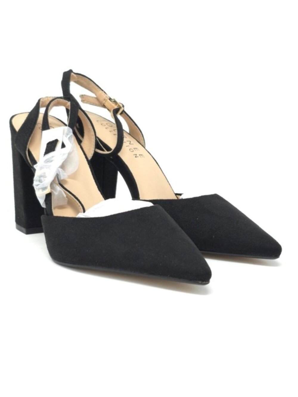 Journee Tyyra Black Vegan Suede Block Heel Pumps Wide US 6 - Picture 2 of 10